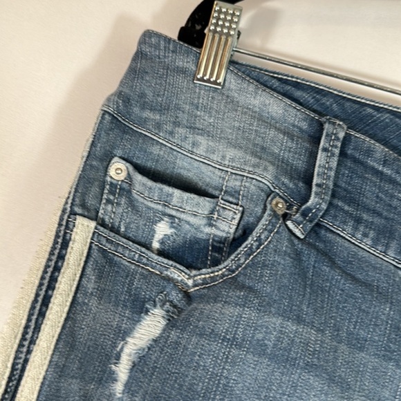 Torrid Light Blue & White Side Stripe Distressed Jeggings Skinny Jeans - Picture 3 of 8